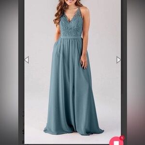 Kennedy Blue Slate Blue Lace Bridesmaid Dress